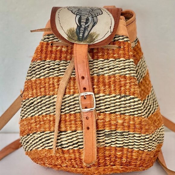 Artisan / unbranded Handbags - Artisan Jute Leather Bag Packpack Bohemian Elephan